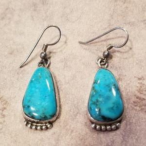 Turquoise Sterling Silver Navajo Drop  Earrings
